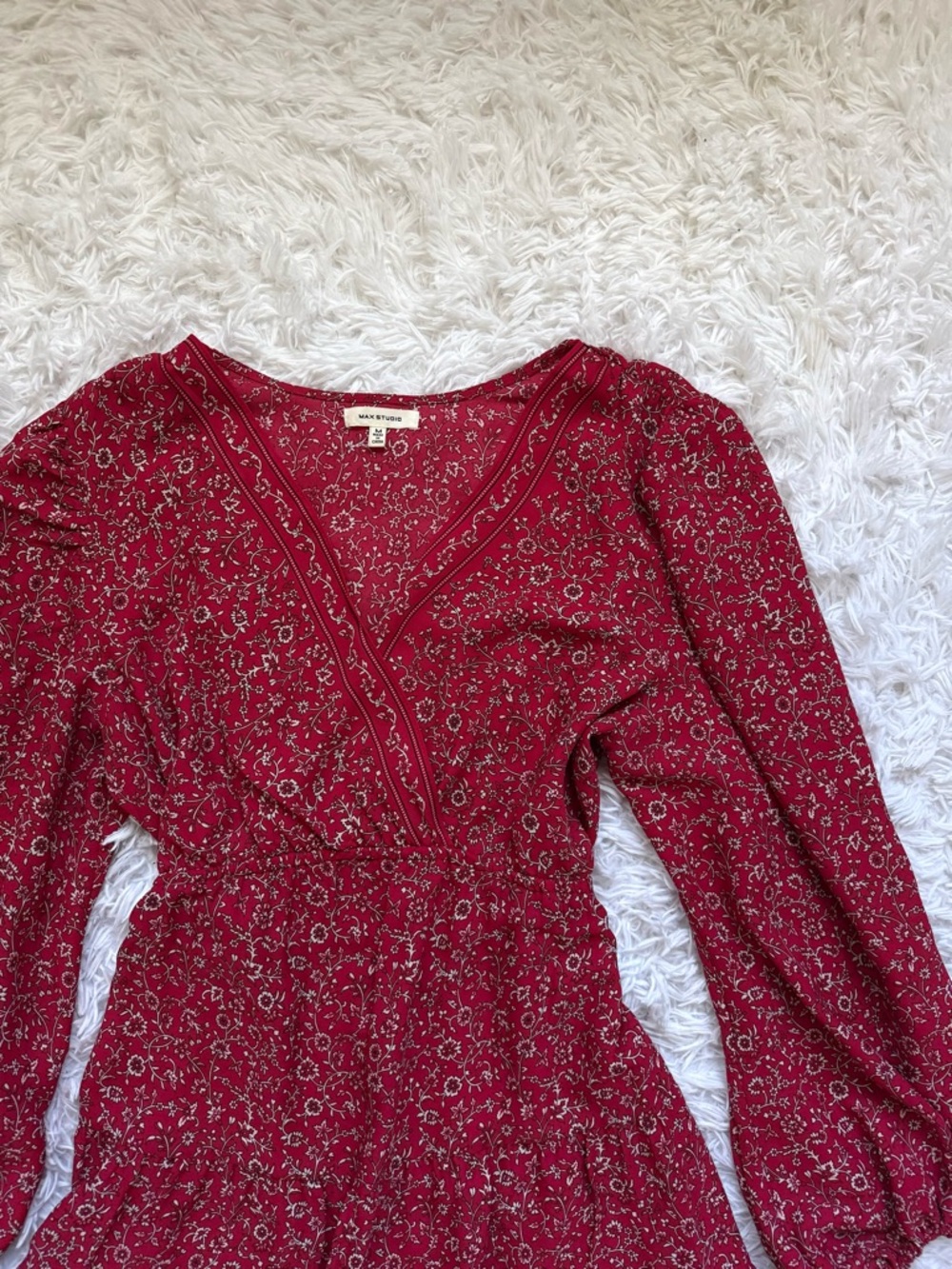 Max Studio Burgundy Floral Midi Dress - Picture 2 of 6